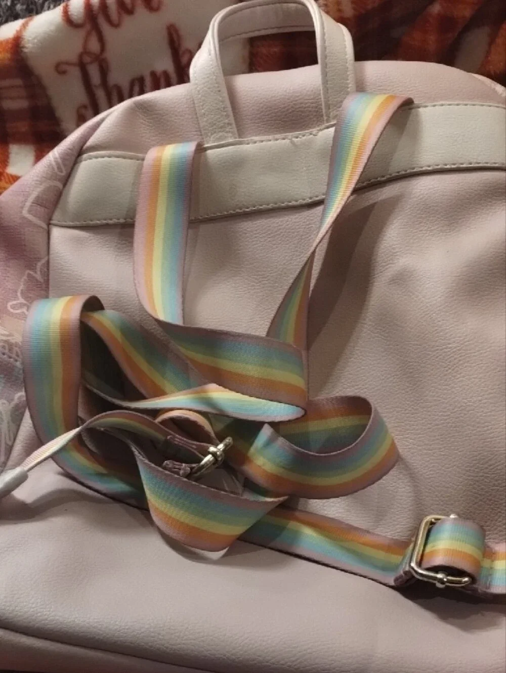 Betsey Johnson Pink Pastel Butterfly Backpack with Rainbow Strap